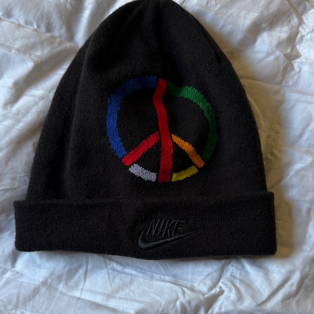 Nike Black Beanie with Multicolor Peace Emblem